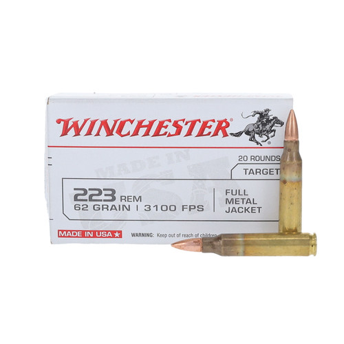 Winchester USA White Box 223 Remington Ammunition 62 Grain Brass Centerfire 20 Rounds FMJ