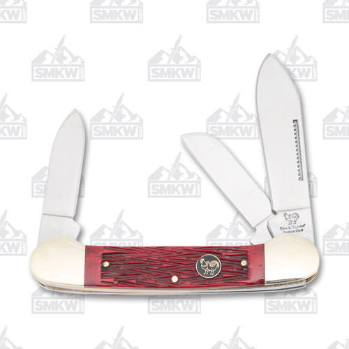 Hen & Rooster Large Canoe Folding Knife Red Pickbone 1