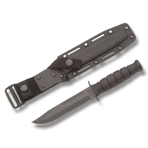 KABAR Short Fighting Knife 5.25in Black Plain Clip Point Fixed Blade