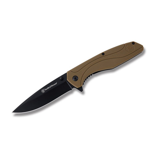 Smith & Wesson Assisted FDE Folding Knife 3.5in Black Drop Point Blade