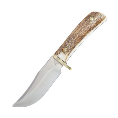 Uncle Henry D2 Fixed Hunting Knife Stag 4in Plain Satin Clip Point 1