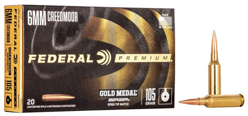 Federal Gold Medal 6mm Creedmoor Ammunition 105 Grain Berger Hybrid 20 Rounds