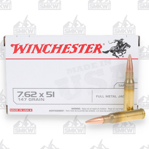 Winchester USA 7.62x51mm NATO Ammunition 147 Grain Full Metal Jacket 20 Rounds