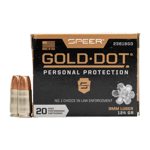 Speer Gold Dot Personal Protection Ammunition 9mm Luger 124 Grain Brass Centerfire 20 Rounds Gold Dot HP