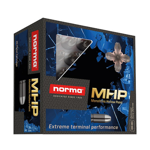 Norma Home Defense MHP 45 Auto Handgun Ammunition 20 Rounds Brass Centerfire 175 Grain Norma Kalahari Solid MHP