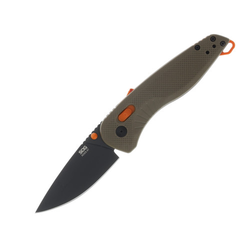 SOG Knives Aegis AT Folding Knife Tan and Blaze 3.13in Black Drop Point Blade