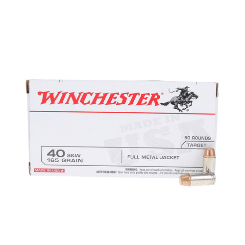 Winchester USA White Box 40 S&W Ammunition 165 Grain Brass 50 Rounds FMJ