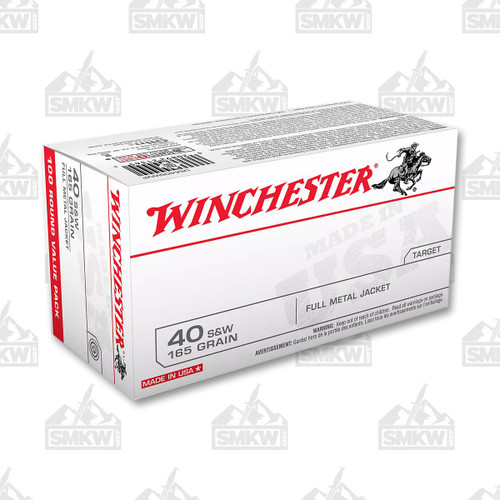 Winchester USA White Box 40 S&W Ammunition 165 Grain FMJ 100 Rounds