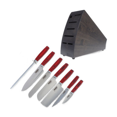 Bubba Blade Kitchen Knife Set-Red G-10 Handle-7 Piece Set-Parawood Block