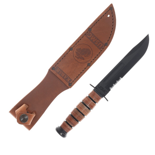 KA-BAR USMC Short Fighting Knife Fixed Blade 5.25in Black PS Clip Point KA1252