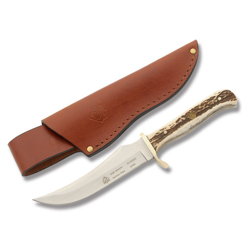 Puma SGB Skinner Fixed Knife Stag 5.2 Inch Plain Satin Trailing Point with Sheath