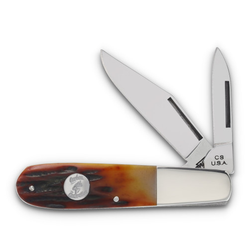 Bear & Son Two Blade Barlow Folding Knife Red Stag Bone Front Open