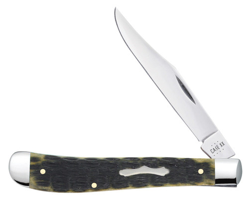 Case Olive Green Crandall Jigged Bone Slimline Trapper Folding Knife