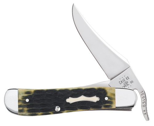 Case Olive Green Crandall Jigged Bone RussLock Folding Knife