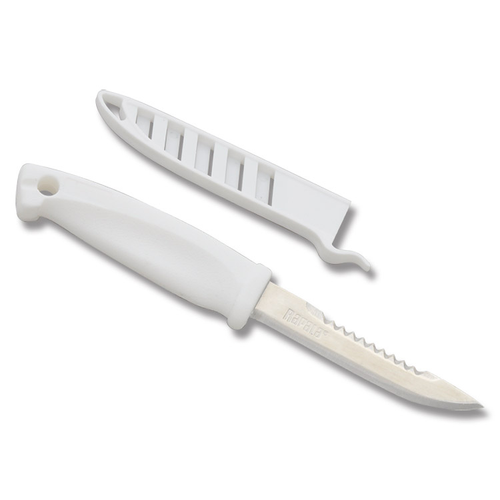 Rapala Bait Knife White 4in Plain Drop Point with Sawback Spine