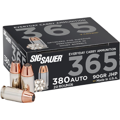 Sig Sauer 365 Everyday Carry 380 Auto Ammunition 90 Grain V-Crown JHP 20 Rounds