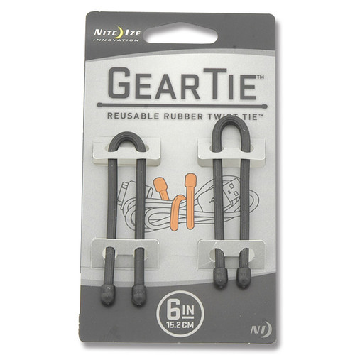 Nite Ize 6" Gear Ties 2-Pack Black Rubber