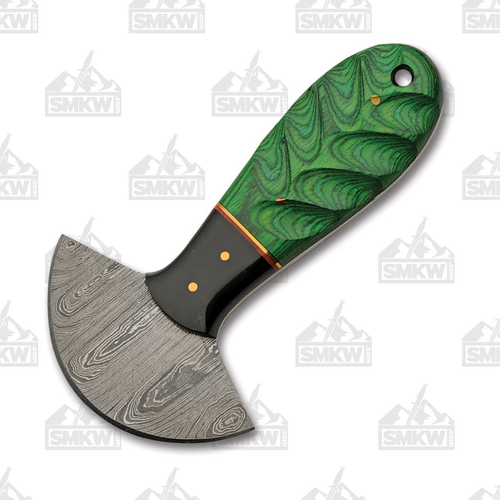 SZCO Supplies Green ULU Cutter Damascus Fixed Blade Knife