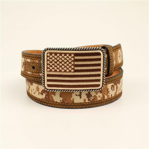 Ariat 1.5" Digital Camo USA Flag Belt & Buckle  Size 38