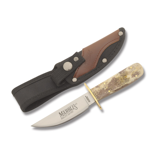 Marbles Brown Appaloosa Bone Cowboy Fixed Blade 4.25in Trailing Point