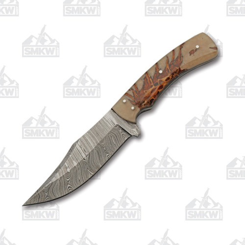 SZCO Supplies Pinecone Ranch Hunter Fixed Blade 5in Damascus Clip Point