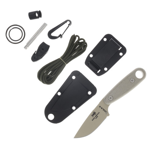 ESEE Knives Izula II Fixed Blade with Survival Kit Canvas Micarta Desert Tan 1095 IZULAIIDTKIT