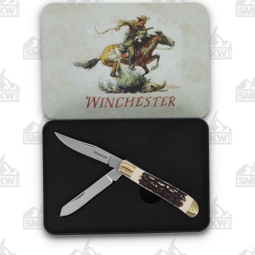 Browning Winchester Synthetic Stag Trapper Folding Knife with Gift Tin