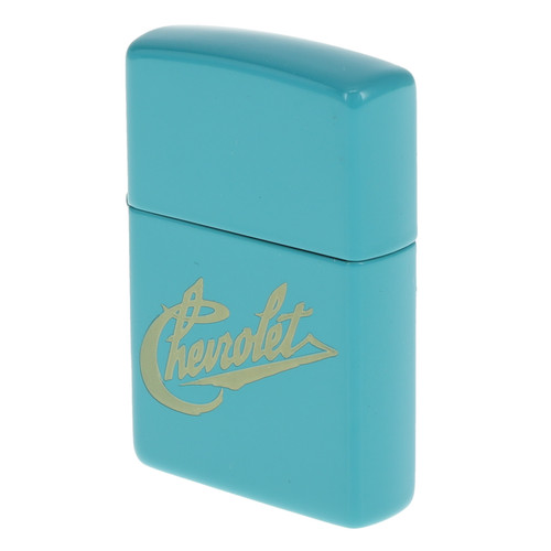 Zippo Lighter Retro Chevrolet Logo Flat Teal Side 1