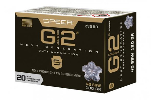 Speer Gold Dot G2 40 S&W Duty Ammunition 180 Grain Brass Centerfire 20 Rounds HP