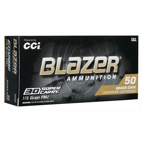 CCI Blazer Ammo 30 Super Carry Handgun Ammunition 50 Round Brass Centerfire 115 Grain Full Metal Jacket Flat Nose