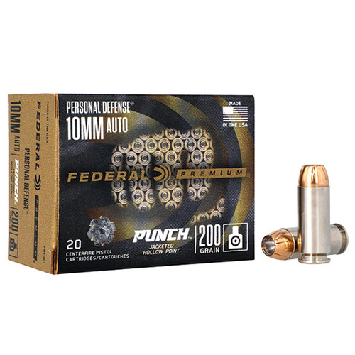 Federal Personal Defense Punch 10mm Auto Handgun Ammunition 20 Rounds Brass Centerfire 200 Grain JHP