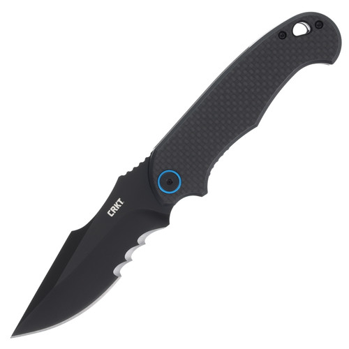 CRKT P.S.D. Folding Knife 3.63in Partially Serrated Black EDP Recurve Open