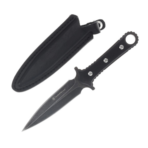 Smith & Wesson Boot Knife 4.5in Stonewashed Dual Edge Fixed Blade SWF606