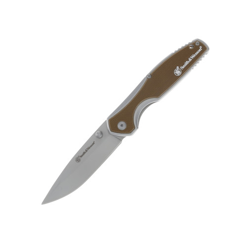 Smith and Wesson Cleft Spring Assisted Folding Knife Tan 3.38in Clip Point 1122572