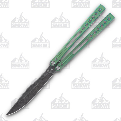 Heibel Invictus Balisong #82 Acid Stonewash Damasteel/Green Anodized Titanium HKI082
