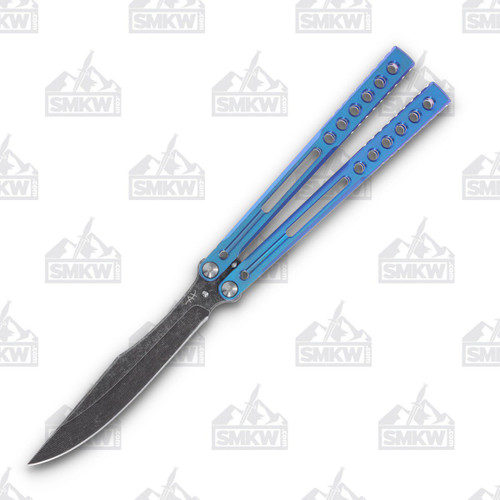 Heibel Invictus Balisong #84 Acid Stonewash Damasteel/Blue Anodized Titanium HKI084