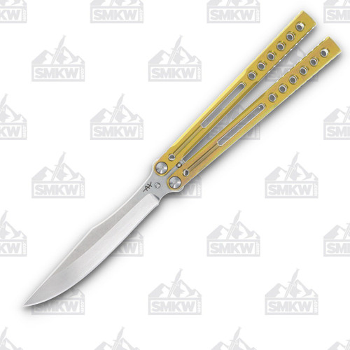 Heibel Invictus Balisong #87 Raw Satin Damasteel/Gold Anodized Titanium HKI087