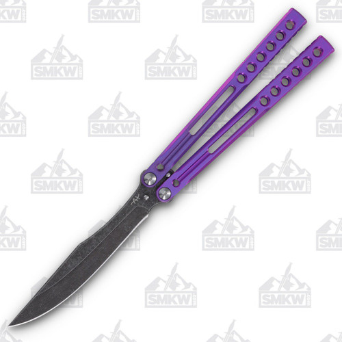 Heibel Invictus Balisong #86 Acid Stonewash Damasteel/Purple Titanium HKI086