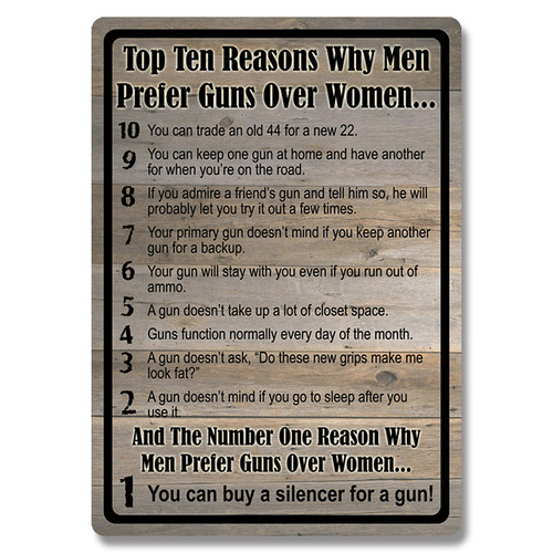 10 Reasons Men Prefer Guns Tin Sign