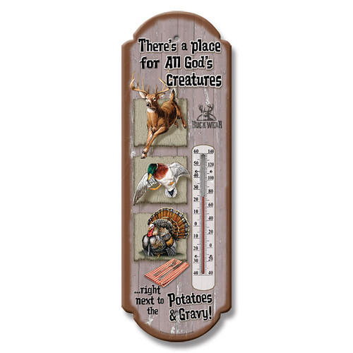 River’s Edge 17in Tin Hunting Thermometer - God's Creatures Wall Decor