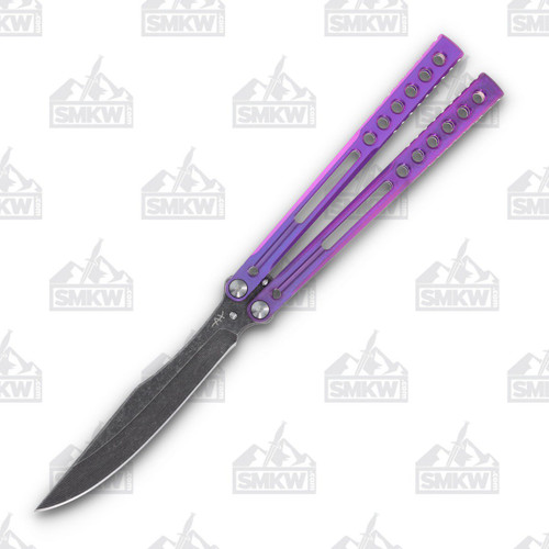 Heibel Invictus Balisong #92 Acid Wash Damasteel/Purple Titanium HKI092