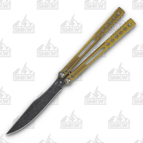 Heibel Invictus Balisong #80 Acid Stonewash Damasteel/Gold Anodized Titanium HKI080