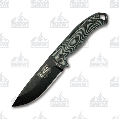 ESEE 5 Fixed Blade Knife Black Drop Point Blade 3D Gray Handle