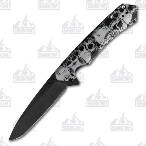 Case Kinzua Folding Knife S35VN Spear Point Black Anodized Aluminum Skull Handle Artwork