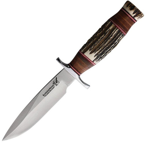 Blackjack Classic Model 16 Jet Pilot Sambar Stag & Stacked Leather Fixed Blade Knife
