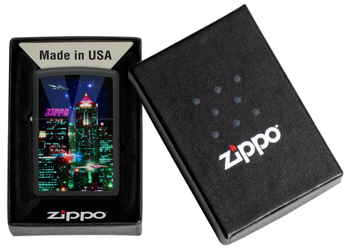 Zippo Cyber City Matte Black Lighter