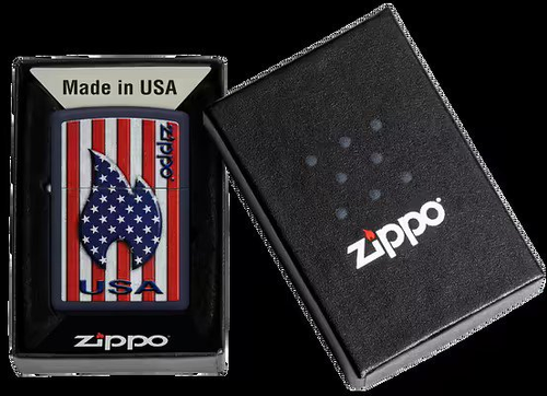 Zippo Patriotic Flame Navy Matte Lighter