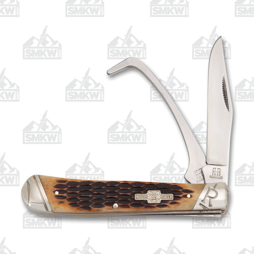 Rough Ryder Amber Jigged Bone Equestrian Trapper Folding Knife