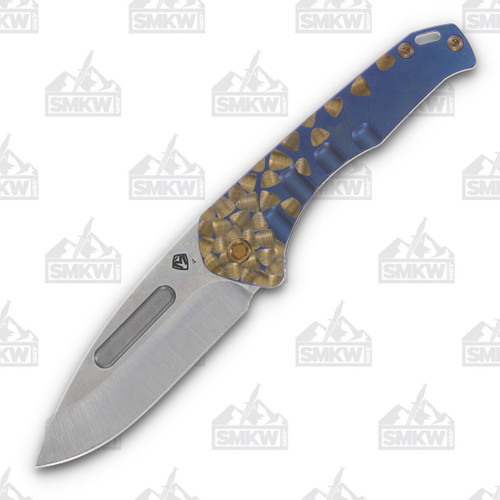 Medford Prae Slim Folding Knife S35VN Tumbled DP Blade Blue Handles Bronze Hardware and Clip
