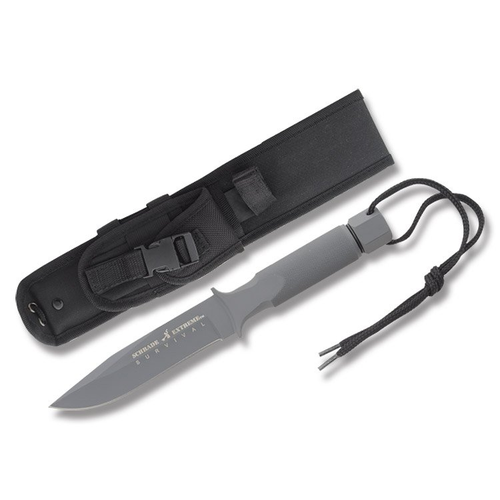 Schrade Extreme Survival Bowie with Hollow Handle and 1070 High Carbon Steel 5.50" Drop Point Plain Edge Blade and Nylon Sheath Model SCHF2SM 